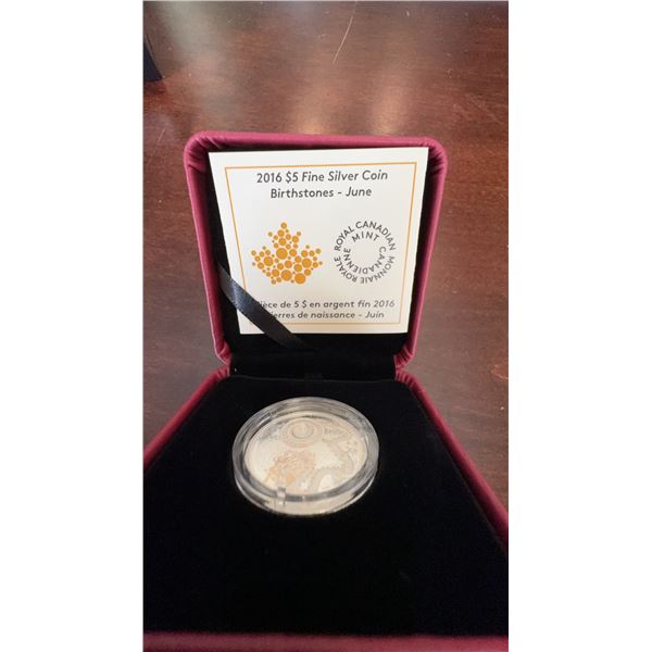 2016 $5 Fine Silver Coin Birthstones June Pearl Canada Royal Canadian Mint