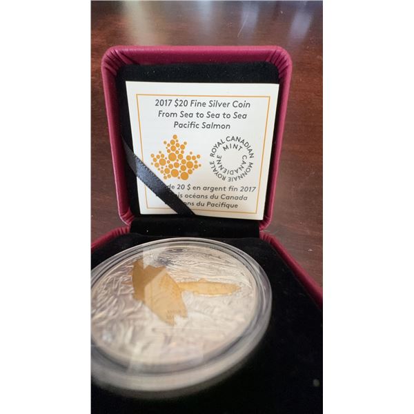 2017 $20 Fine Silver Coin From Sea to Sea Pacific Salmon 99.99% Pure, 38mm, 31.39g