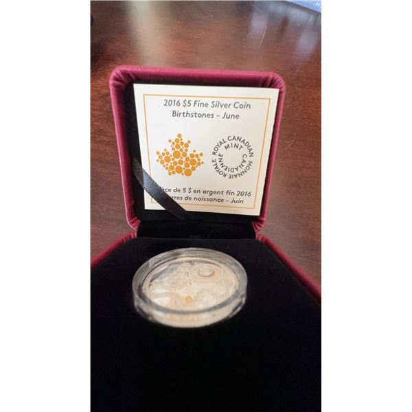 2016 $5 Fine Silver Coin Birthstones – June, Royal Canadian Mint