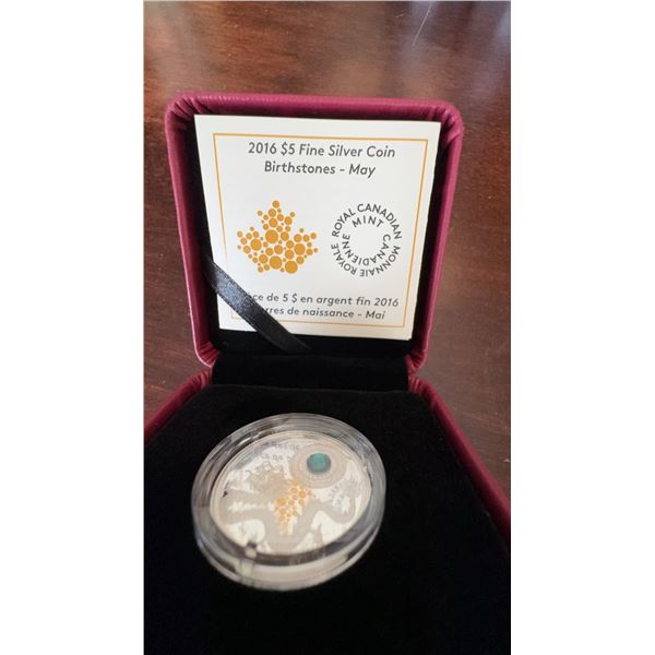 2016 $5 Fine Silver Coin Birthstones May with Swarovski Crystal