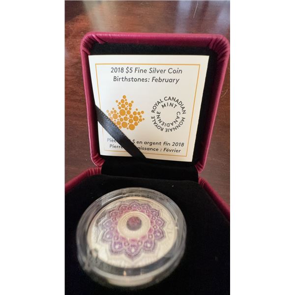 2018 Royal Canadian Mint $5 Fine Silver Coin Birthstones: February with Swarovski Amethyst