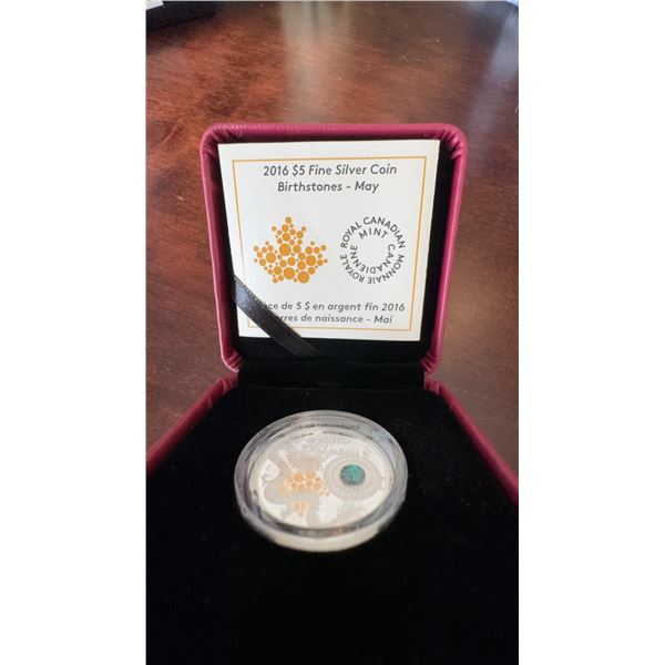 2016 Royal Canadian Mint $5 Fine Silver Birthstone Coin May with Swarovski Crystal