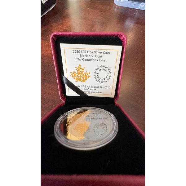 2020 $20 Fine Silver Coin Black and Gold The Canadian Horse RCM 1 oz Proof