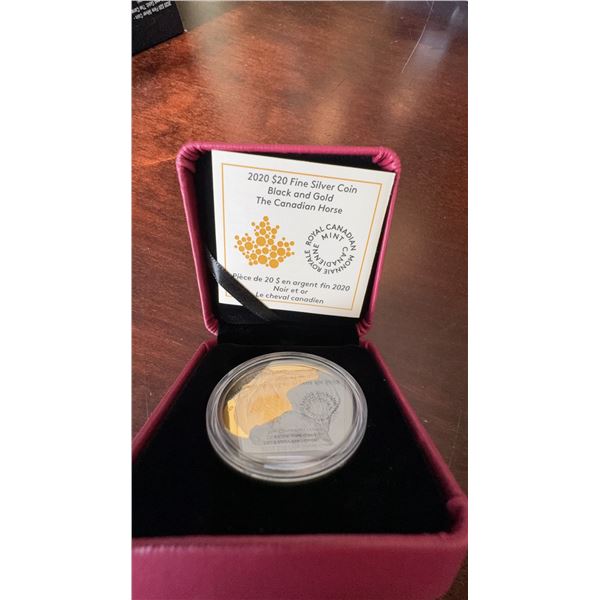 2020 $20 Fine Silver Black and Gold Canadian Horse Coin Royal Canadian Mint