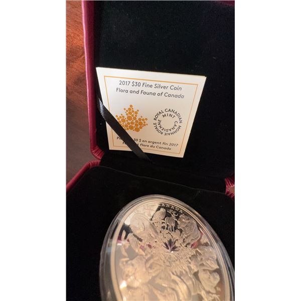 2017 $30 Fine Silver Coin Flora and Fauna of Canada 50mm 99.99% Pure Silver