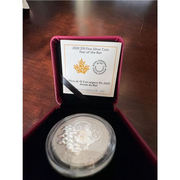 2020 $10 Fine Silver Coin Year of the Rat Royal Canadian Mint 99.99% Pure 15.87g