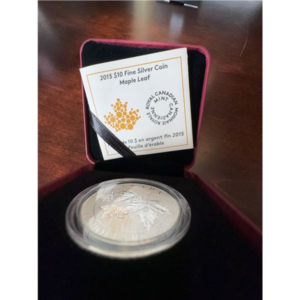2015 Royal Canadian Mint $10 Fine Silver Maple Leaf Coin, 99.99% Pure, 15.87g