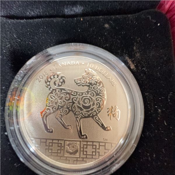 2018 Canada $10 Fine Silver Coin Year of the Dog 99.99% Pure Silver 34mm RCM
