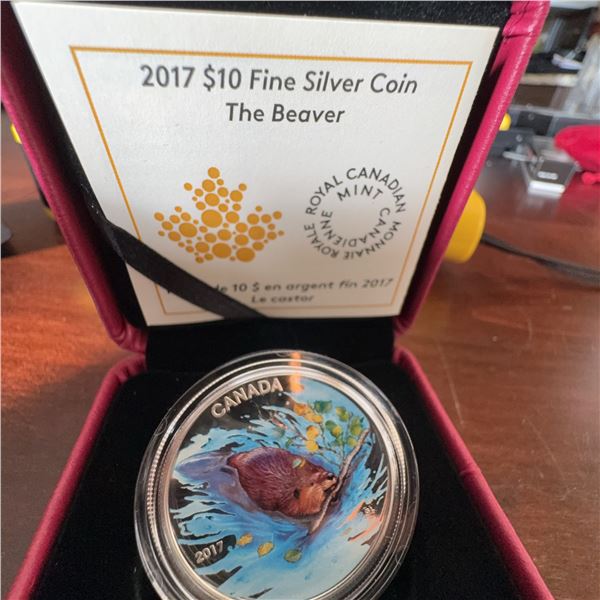 2017 $10 Fine Silver Coloured Coin The Beaver Royal Canadian Mint