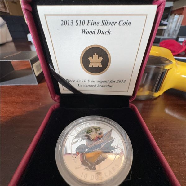 2013 Royal Canadian Mint $10 Fine Silver Coin - Wood Duck, 99.99% Pure, 34mm