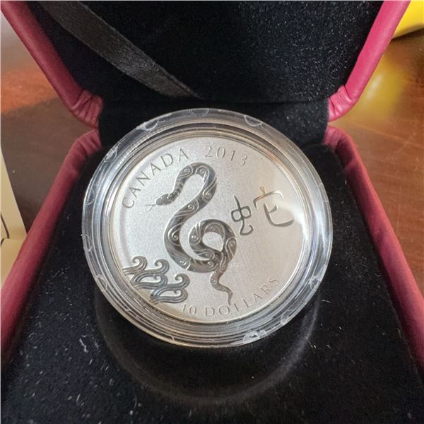 2013 $10 Fine Silver Coin Year of the Snake, 99.99% Silver, 15.87g, 34mm RCM
