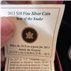 Image 2 : 2013 $10 Fine Silver Coin Year of the Snake, 99.99% Silver, 15.87g, 34mm RCM