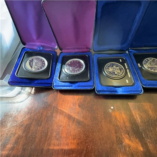 1972-1974 Canadian Proof Silver Dollar Coins in Display Cases, 6 Total