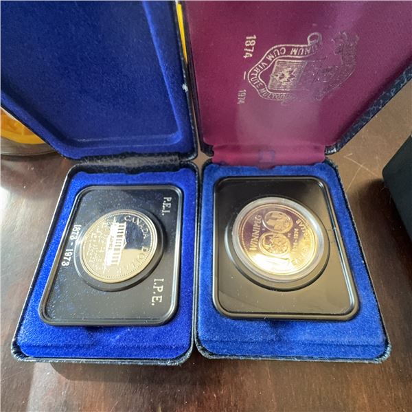 1973 PEI and 1982 Regina Proof Silver Dollar Coins in Original Display Cases