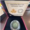 Image 1 : 2018 $5 Fine Silver Coin Royal Canadian Mint Birthstone August Peridot in Case