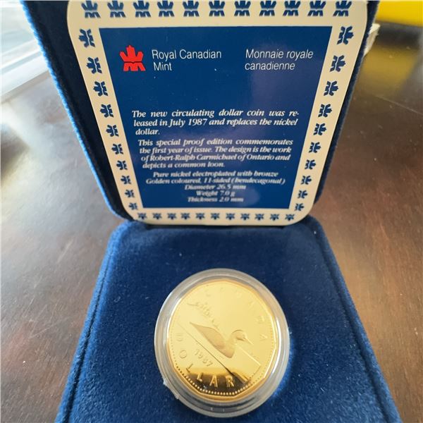 1987 Royal Canadian Mint Proof Loon Dollar Coin in Presentation Case