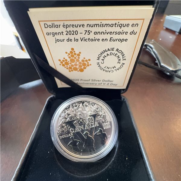 2020 Canada Proof Silver Dollar 75th V-E Day Anniversary with Box and COA