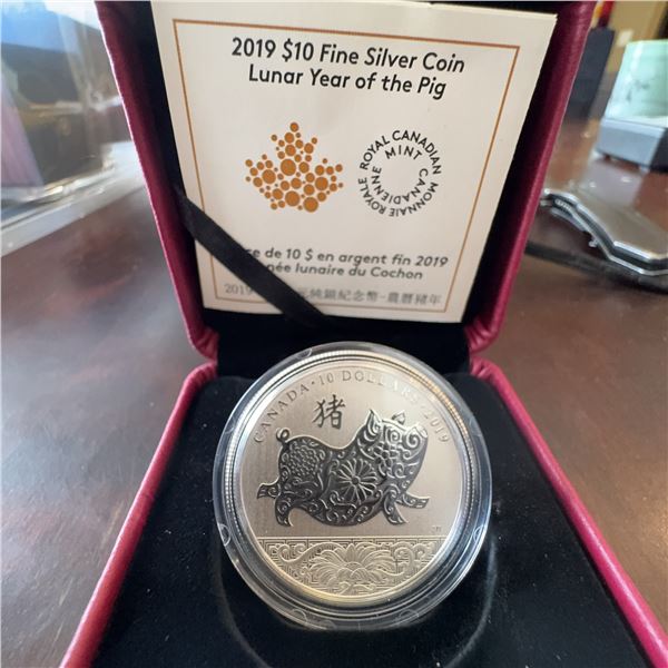2019 $10 Fine Silver Coin Lunar Year of the Pig Canada Royal Canadian Mint