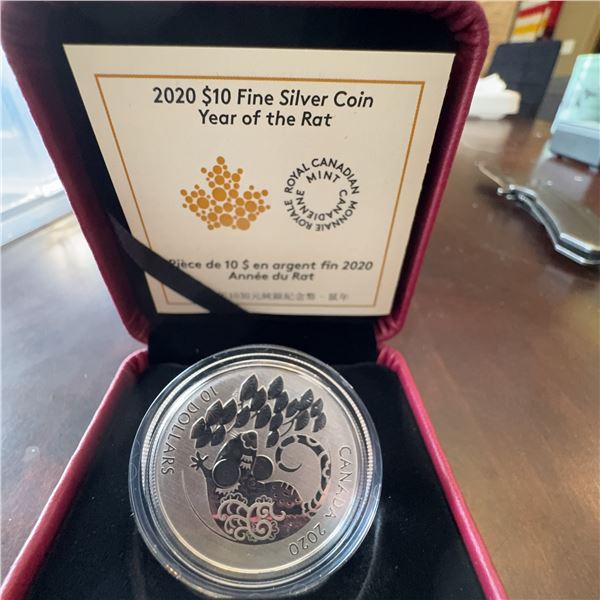 2020 $10 Fine Silver Coin Year of the Rat Royal Canadian Mint 99.99% Pure