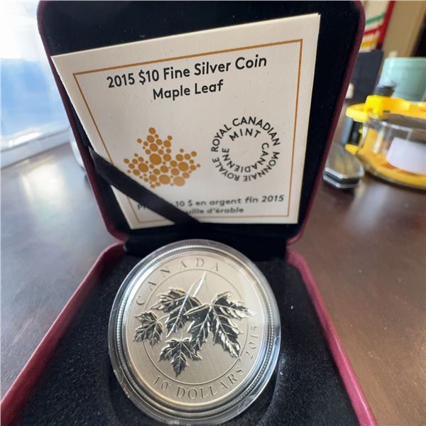 2015 $10 Fine Silver Maple Leaf Coin, Royal Canadian Mint, 99.99% Pure, 15.87g