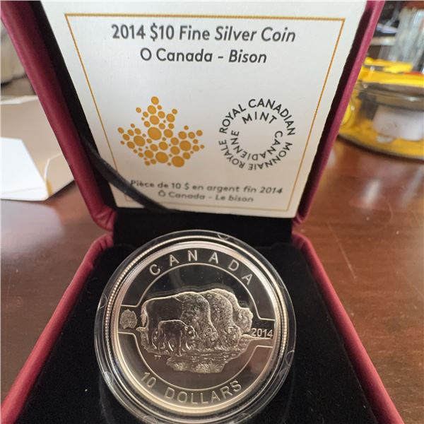 2014 $10 Fine Silver O Canada - Bison Coin Royal Canadian Mint Box & COA