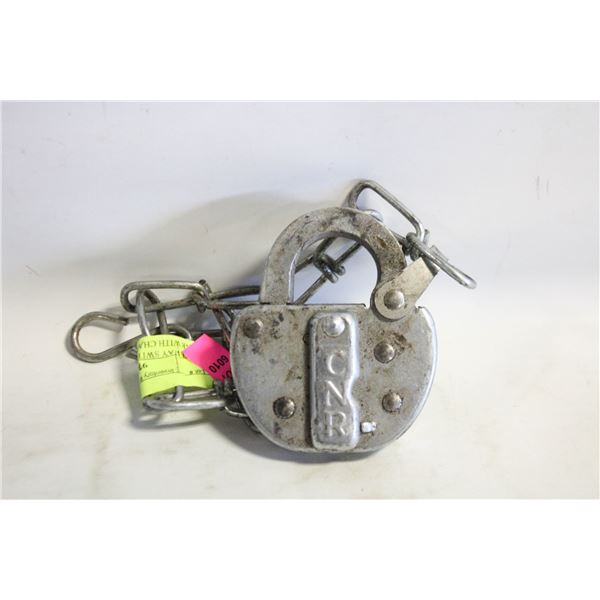 RAILWAY SWITCH LOCK STAMPED CNR WITH CHAIN