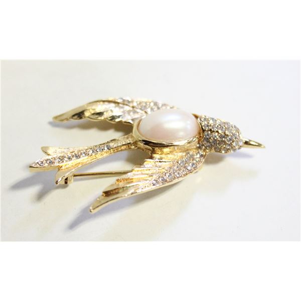 VINTAGE GOLDTONE SWALLOW BIRD RHINESTONES &