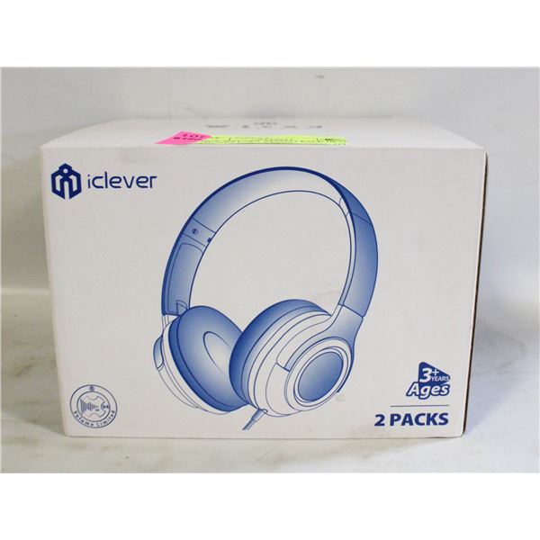 NEW ICLEVER WIRED 2 PACK HEAD PHONES FOR 3 YEARS