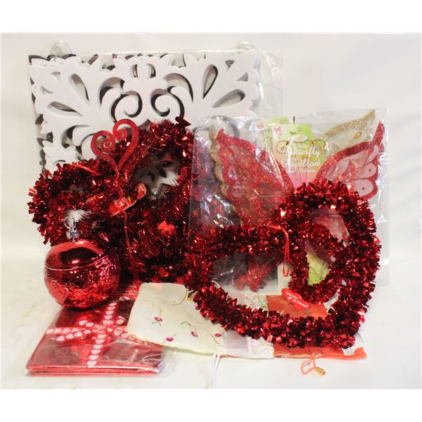 BOX WITH NEW ITEMS INCLUDING PARTYLITE RED