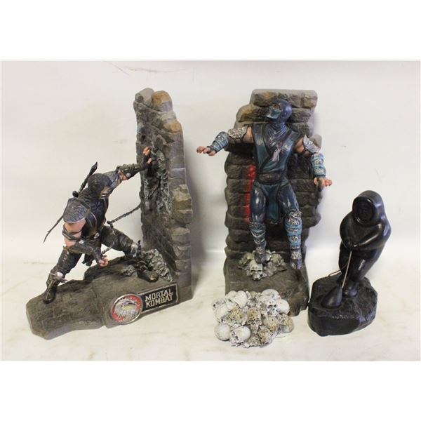 MORTAL COMBAT BOOK ENDS WITH CARVED FIGURE