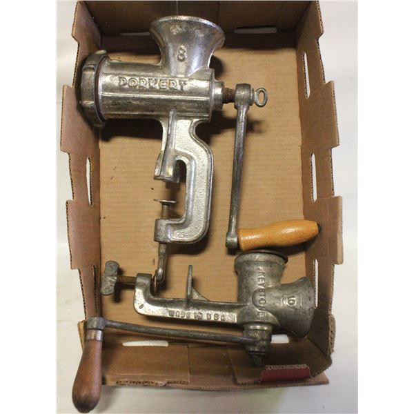 PAIR OF OLD MANUAL MEAT GRINDERS (NEED TO BE CLEAN