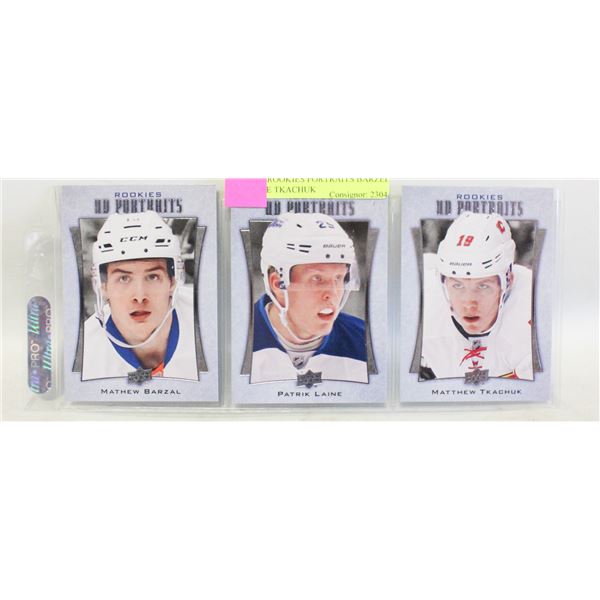 3 UD ROOKIES PORTRAITS BARZEL LAINE TKACHUK