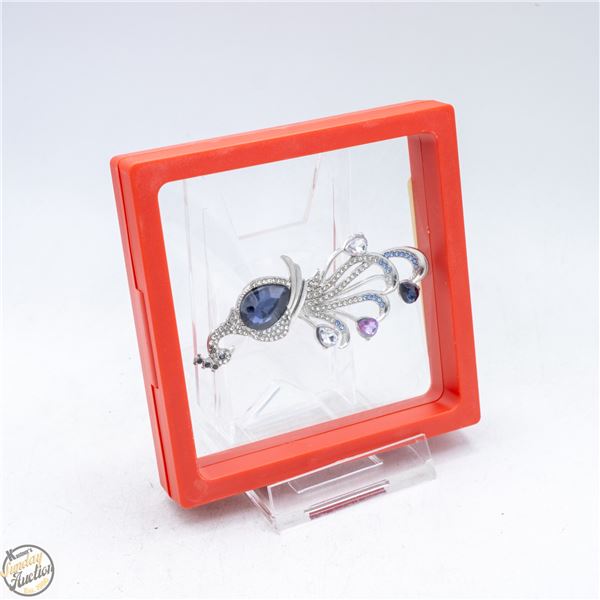 NEW PEACOCK BROOCH BLUE RHINESTONES