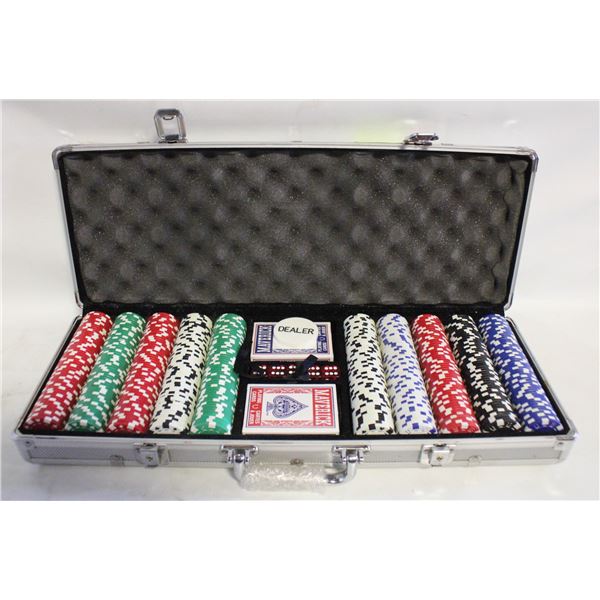 NEW 500 CHIPS 11.5G POKER SET NEW 2 DECKS, 5 DICE,