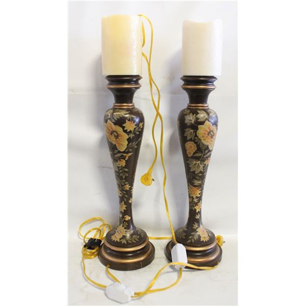 PAIR OF MATCHING CANDLE SHAPED LAMPS APPROX H-30"