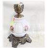 Image 1 : VINTAGE FLORAL HURRICANE LAMP NEEDS REWIRING
