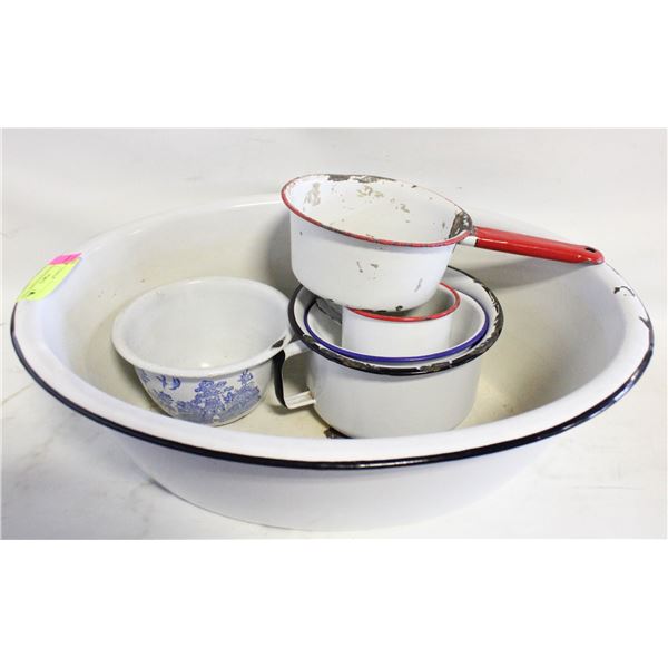 FLAT OF VINTAGE ENAMEL WARE