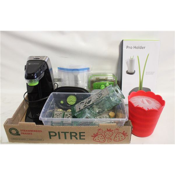 FLAT OF FOOD SAVER + SPICE JARS