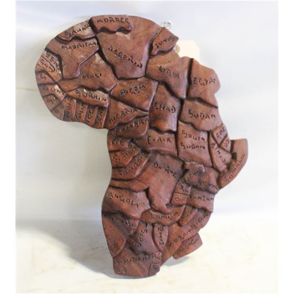 VINTAGE HAND CARVED WOODEN AFRICA MAP
