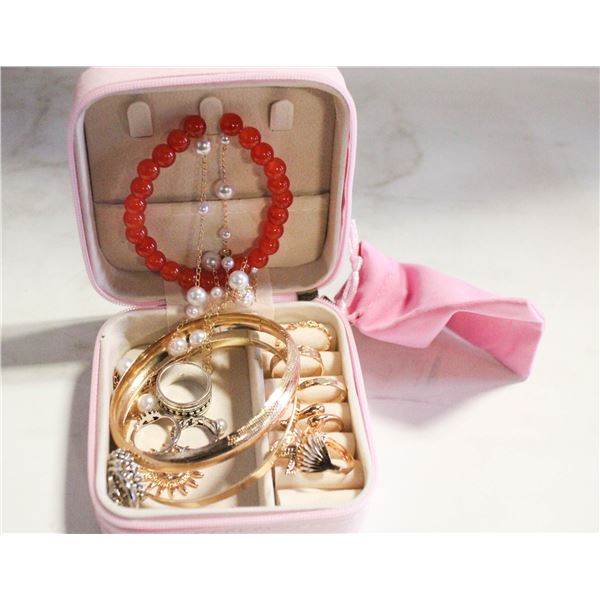 TRAVELING JEWELRY BOX FULL OF JEWELRY