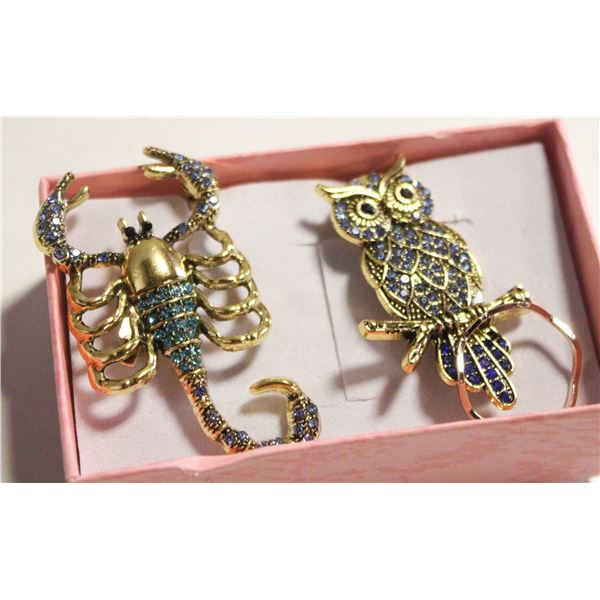 NEW 2PCS  RHINESTONES ENAMEL BROOCH SET