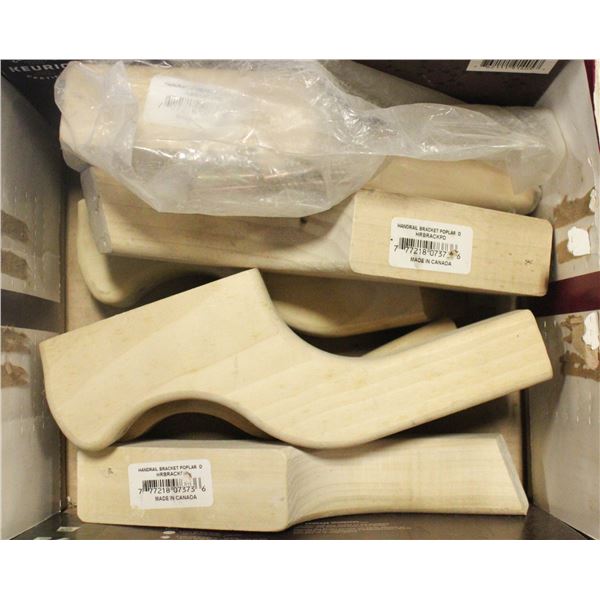 BOX OF WOODEN RAILING BRACKETS