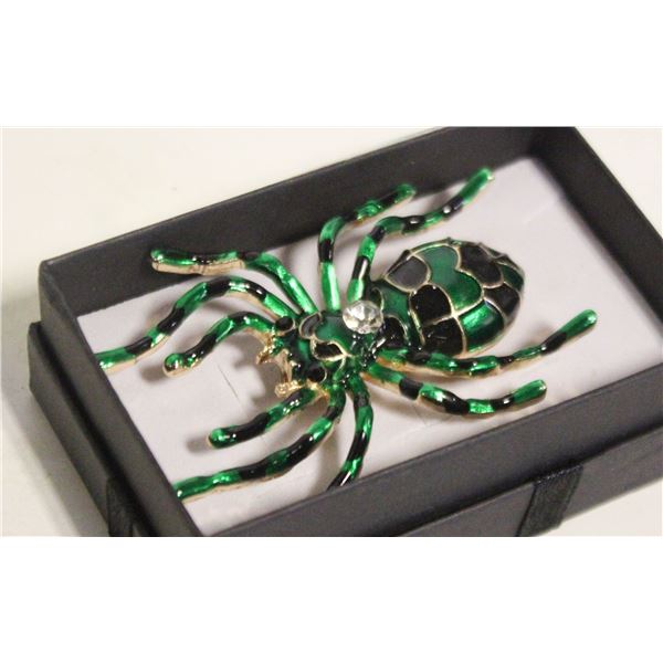 NEW LARGE SPIDER BROOCH GREEN & BLACK