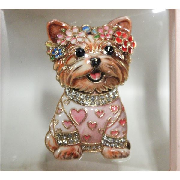 NEW YORKIE BROOCH 3D & RHINESTONES