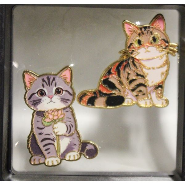 NEW DOUBLE KITTEN PINS ENAMEL FILLED