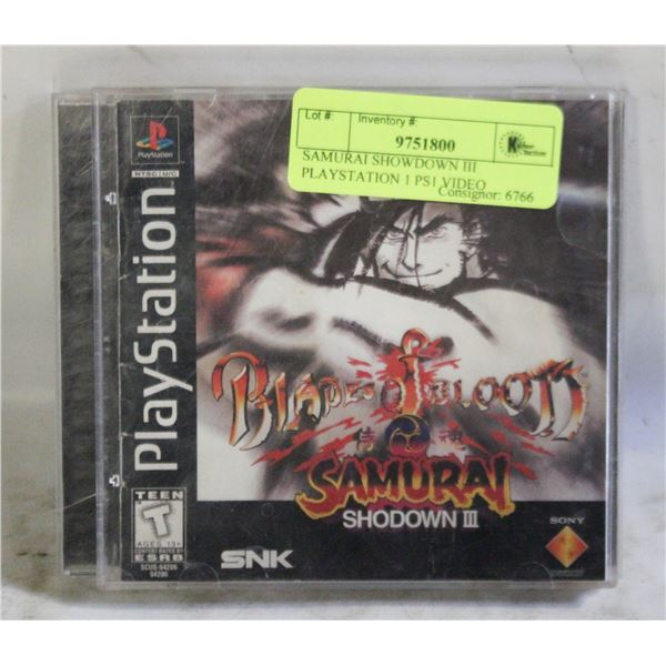 SAMURAI SHOWDOWN III PLAYSTATION 1 PS1 VIDEO