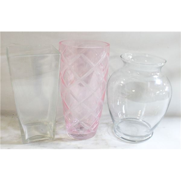 COLLECTION OF 3 GLASS VASES