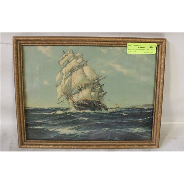 A CLIPPER SHIP AT SEA VINTAGE PRINT 1939
