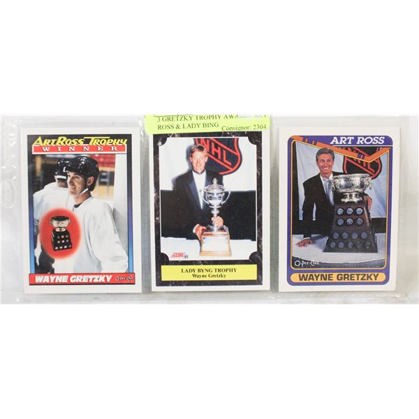 3 GRETZKY TROPHY AWARDS ART ROSS & LADY BING