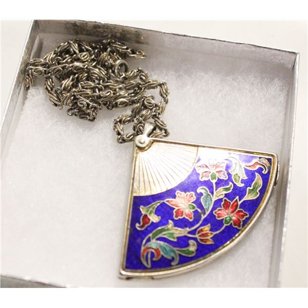 VINTAGE ASIAN FAN FLORAL ENAMEL DAMASCENE